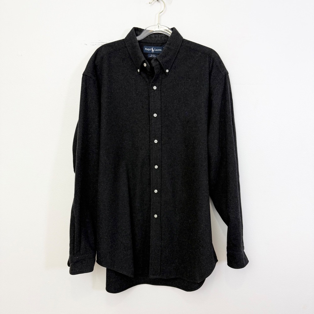 Vintage 90s Ralph Lauren Blake Charcoal Wool Button Down Shirt Men's Large